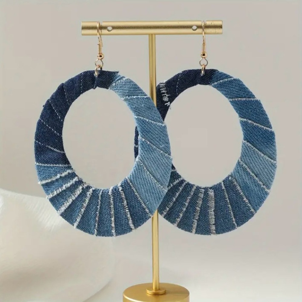 Blue Denim Hoop Earrings